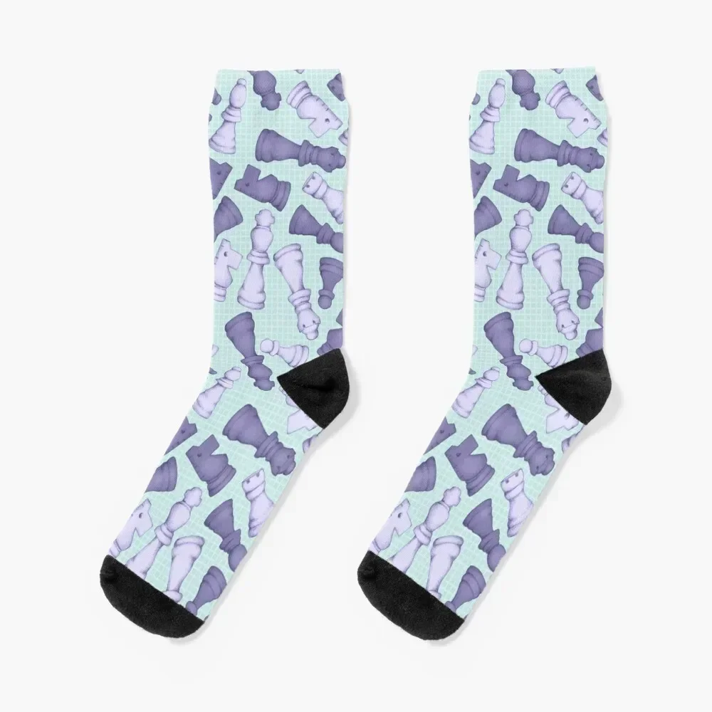 Once a Pawn a Chess Game - pale purple and mint green Socks Stockings compression floral hockey anti-slip Socks Male Women's