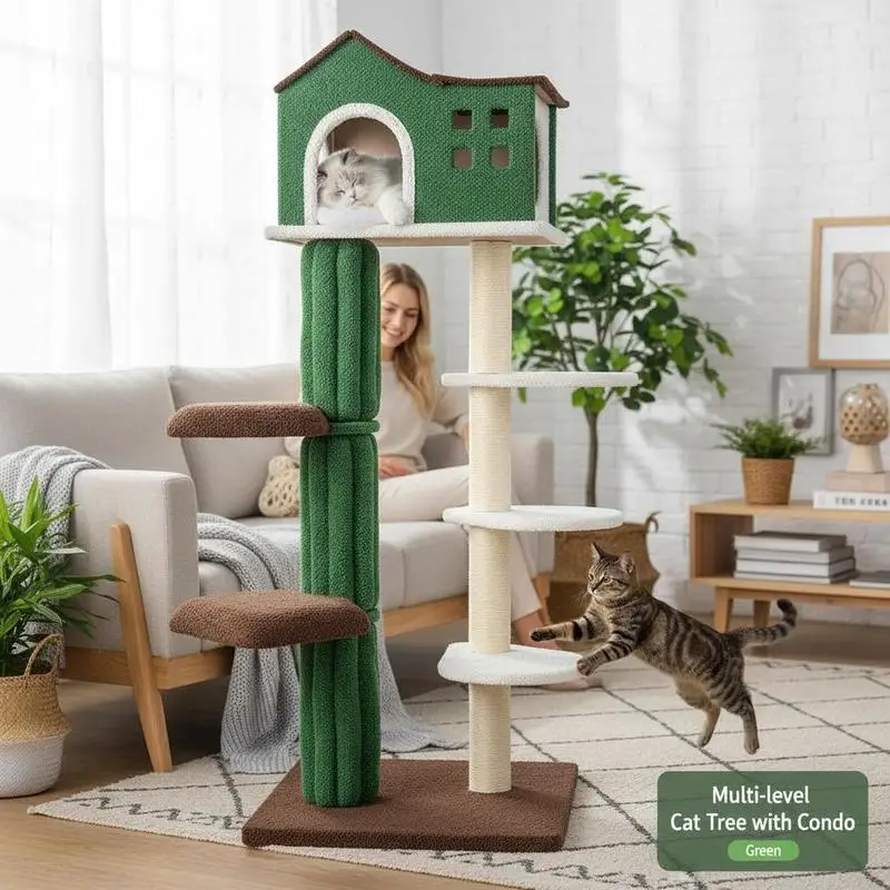 

Multi-level Cat Tree with Condo and Anti-tipping Device-Green