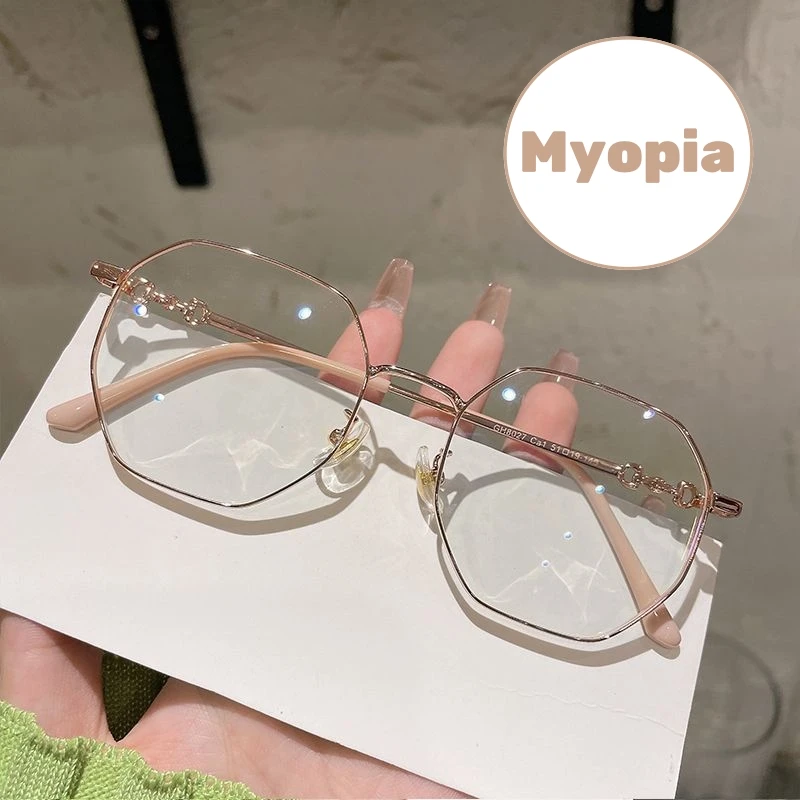 

Anti Blue Light Myopia Finished Eyewear Vintage Polygonal Frame Myopia Glasses Anti-radiation Women Short-sighted Eyeglasses