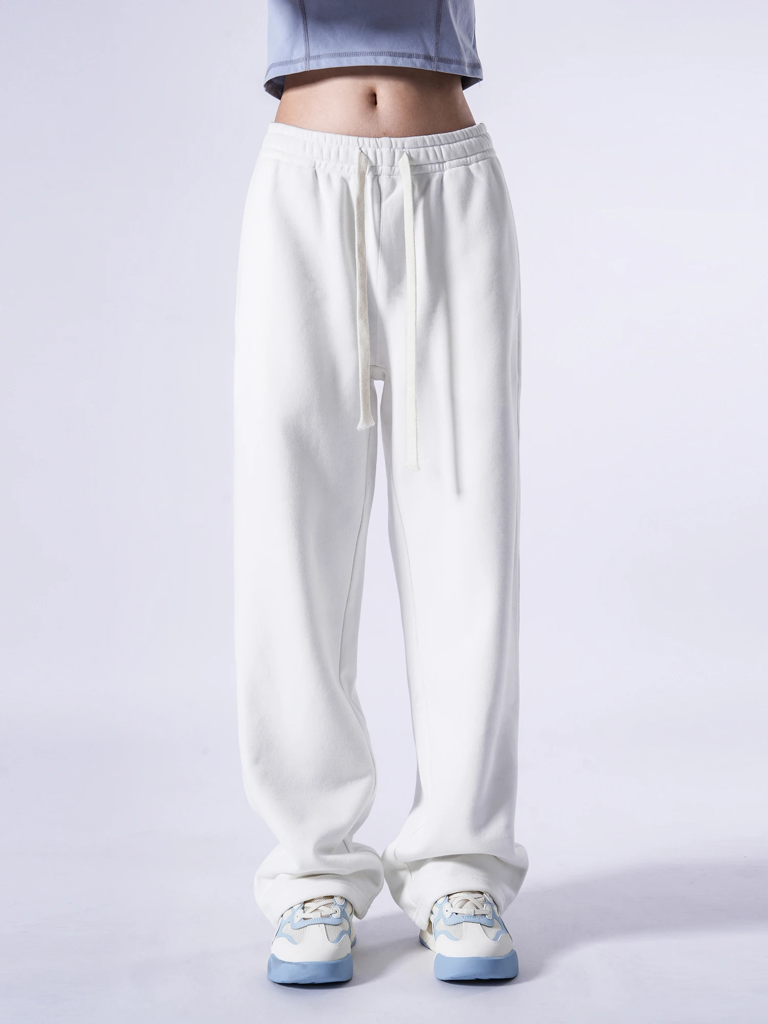 

Heavyweight White Casual Pants Loose Drapey Straight Leg Joggers for Men And Women Spring Summer Lightweight Breathable Cotton