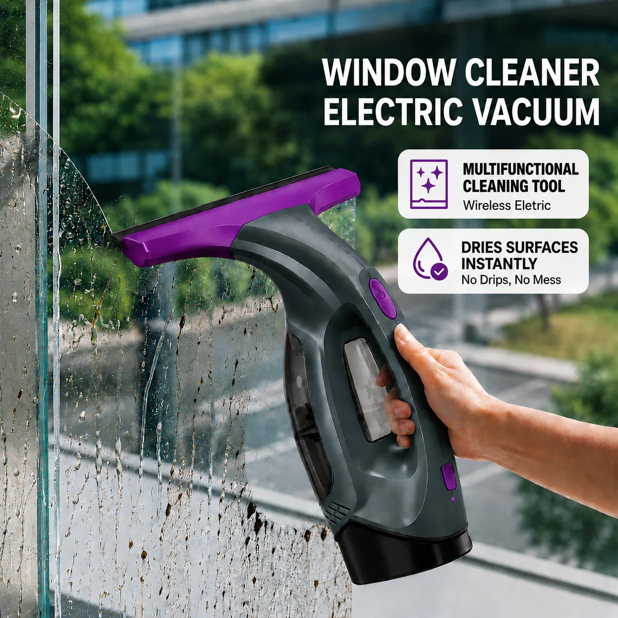 Electric Window Cleaner Multifunctional Wireless Glass Cleaning Tool Automatic Collect Sewage Cordless Window Vacuum USB Charge