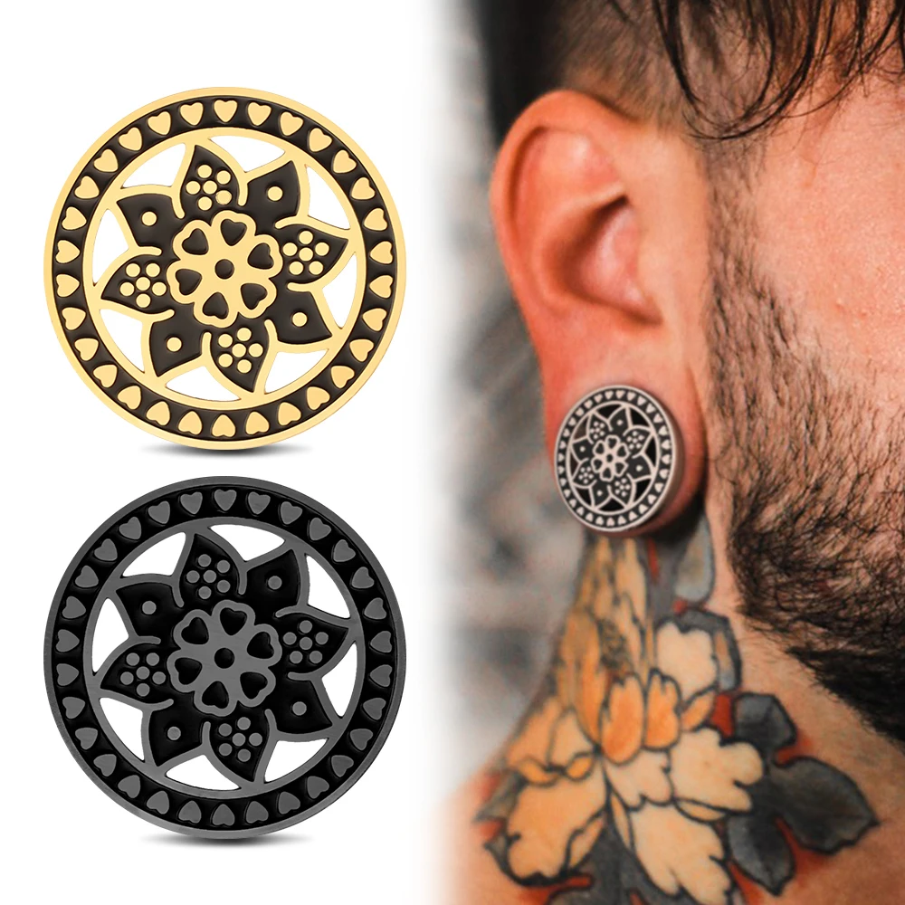 Giga 2 PCS Lotus Design Stainless Steel Ear Expander Plugs Guages for Ears Holes Retro Tunnels Stretcher Body Piercing Jewelry