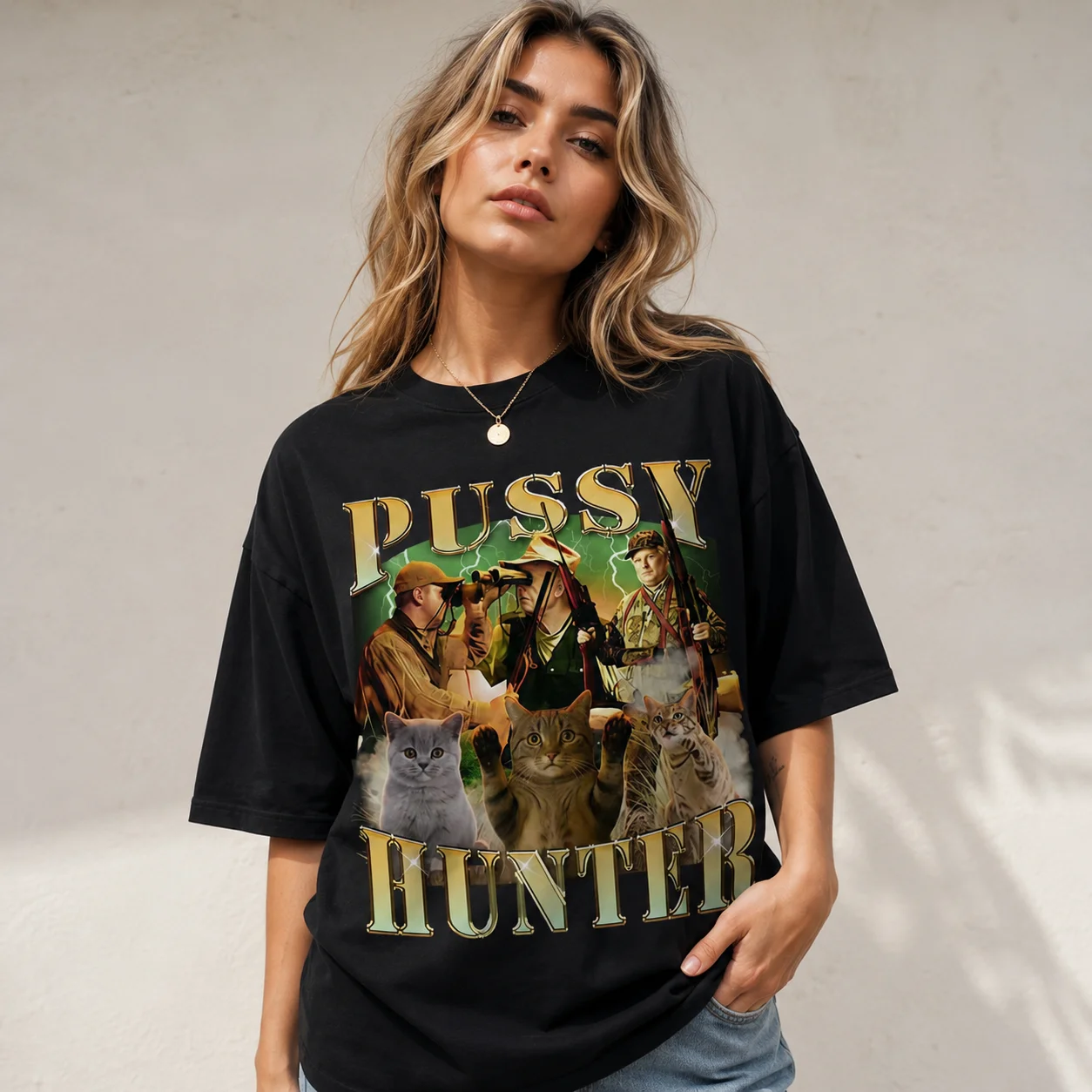 Fashion Street Cat - Fun Cat Pattern Short Sleeved Pure