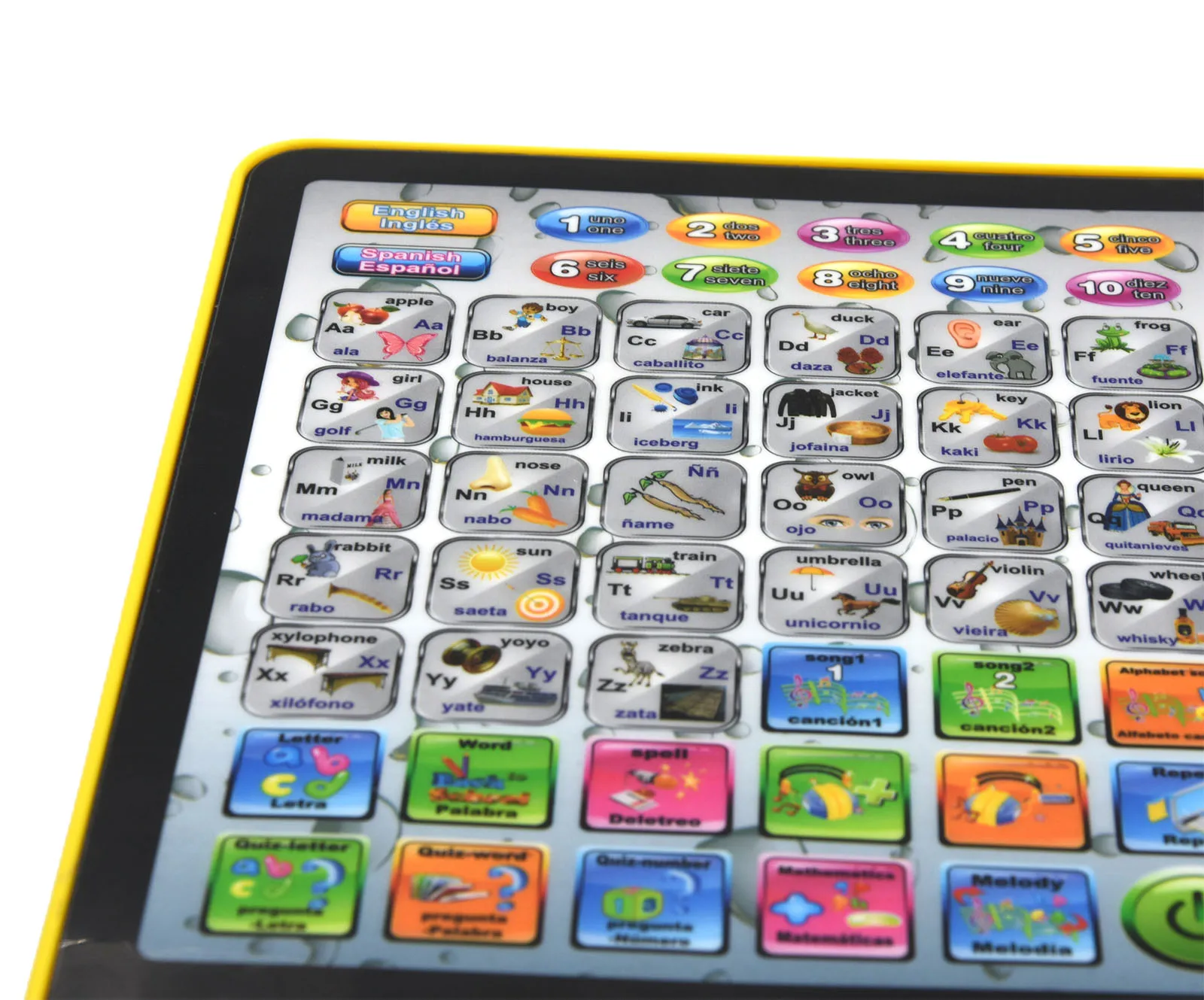 Spanish Early Education Learning Tablet Toy with Touch Screen Sound Feature Toddlers Learning Alphabet,Numbers,Words,Music Math