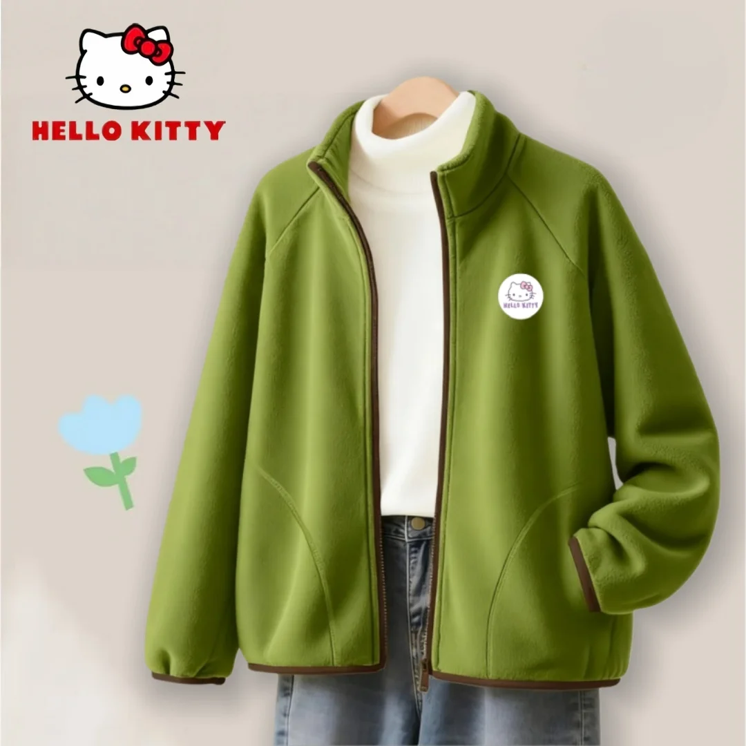 مرحبا كيتي الاطفال جاكيت من الصوف الخريف الشتاء الدفء حفظ أفخم بطانة ملابس خارجية لون الحلوى مقاومة البرد سترة سترة