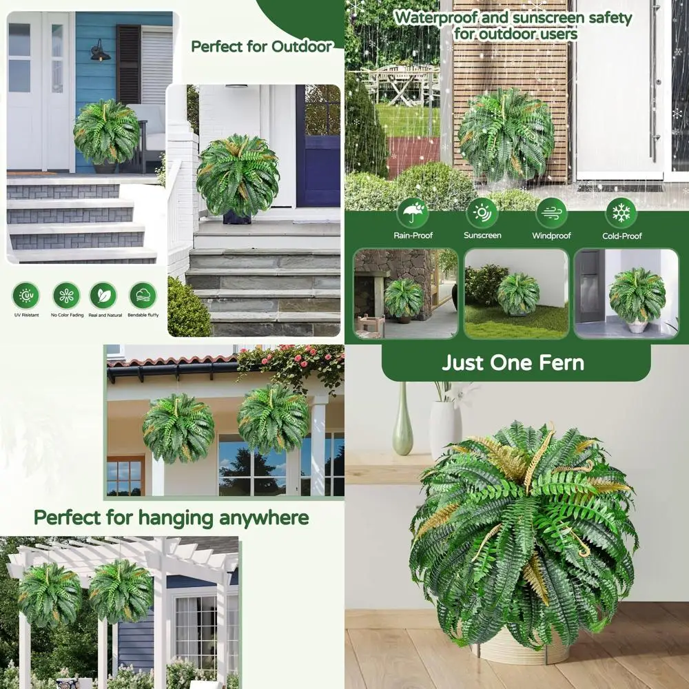 

Двойные большие осенние искусственные папоротники с 88 листьями для использования на открытом воздухе — реалистичные устойчивые к ультрафиолетовому излучению искусственные папоротники Бостон для уличных горшков, 47