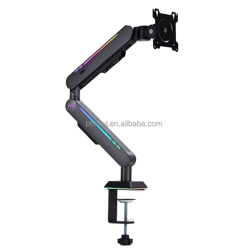 

Type Height Adjustable Single Monitor Arm Desktop Stand with RGB Lightweight Vesa Stand with Clamp and Grommet Base