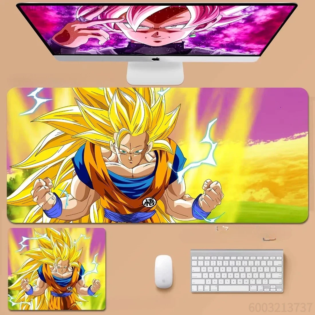 Anime Dragon Ball Kid Goku Bulma Large Mousepad, Rubber Non‑Slip Stitched Edges Desk Mat, Beach Scenery Extended Keyboard Mouse