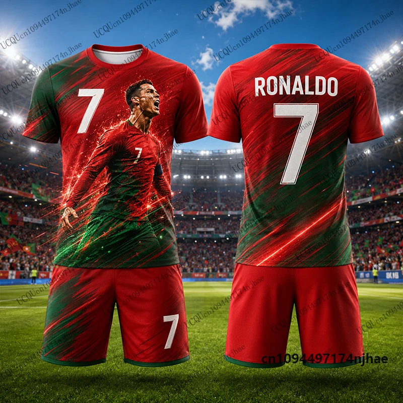 2-teilige Kinder-Trainingsanzüge Fußballtrikot Ronaldo # 7-teiliges T-Shirt+Shorts-Set, Freizeitanzug, Sportkleidung für Kinder/Erwachsene – Detail 7