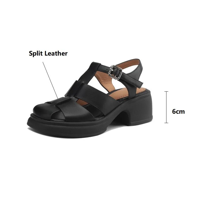 2023 Summer Sandals Split Leather Roman Sandals for Women Casual Buckle Strap Platform Shoes GLADIATOR Thick Heel Women Shoes