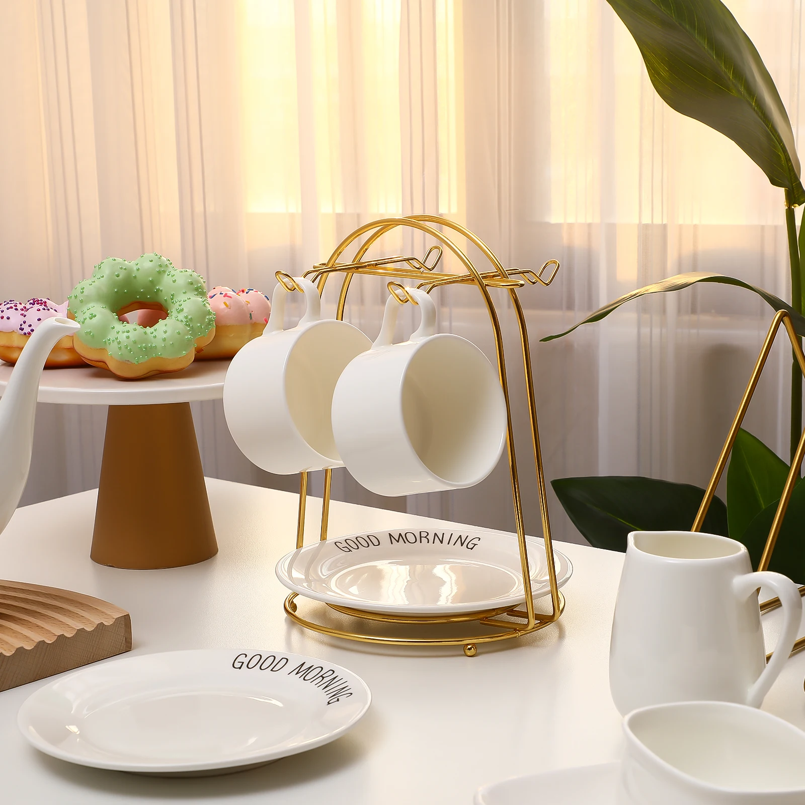 

Drain Cup Holder Tea Cups Saucer Display Stand Shelf Drying Rack Storage Iron Mug Coffee