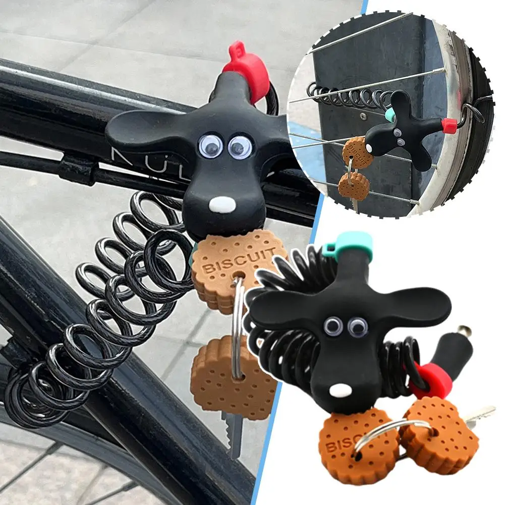 Cartoon Biscuit Puppy Mountain Bike Lock Key Fixed Secure Anti Theft With Bracket Scooter Lock Portable Steel Bicycle Accessorie