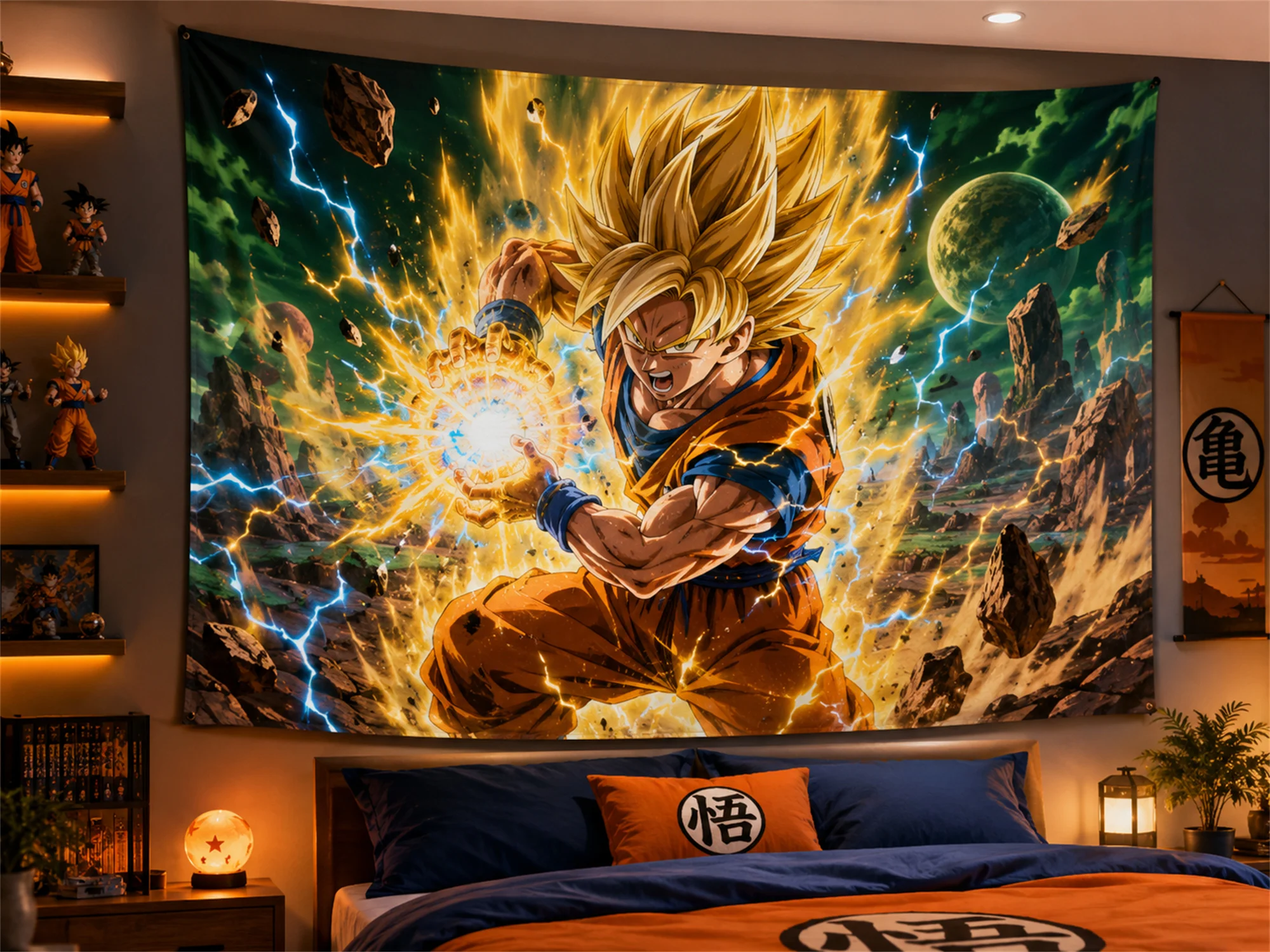 Accessories For Your Gaming Room - พรมแขวนผนังลายดราก้อนบอล โกคู คาเมฮาเมฮา ลายดราก้อนบอล พิมพ์ลายจักรวาล สำหรับตกแต่งห้องนอน