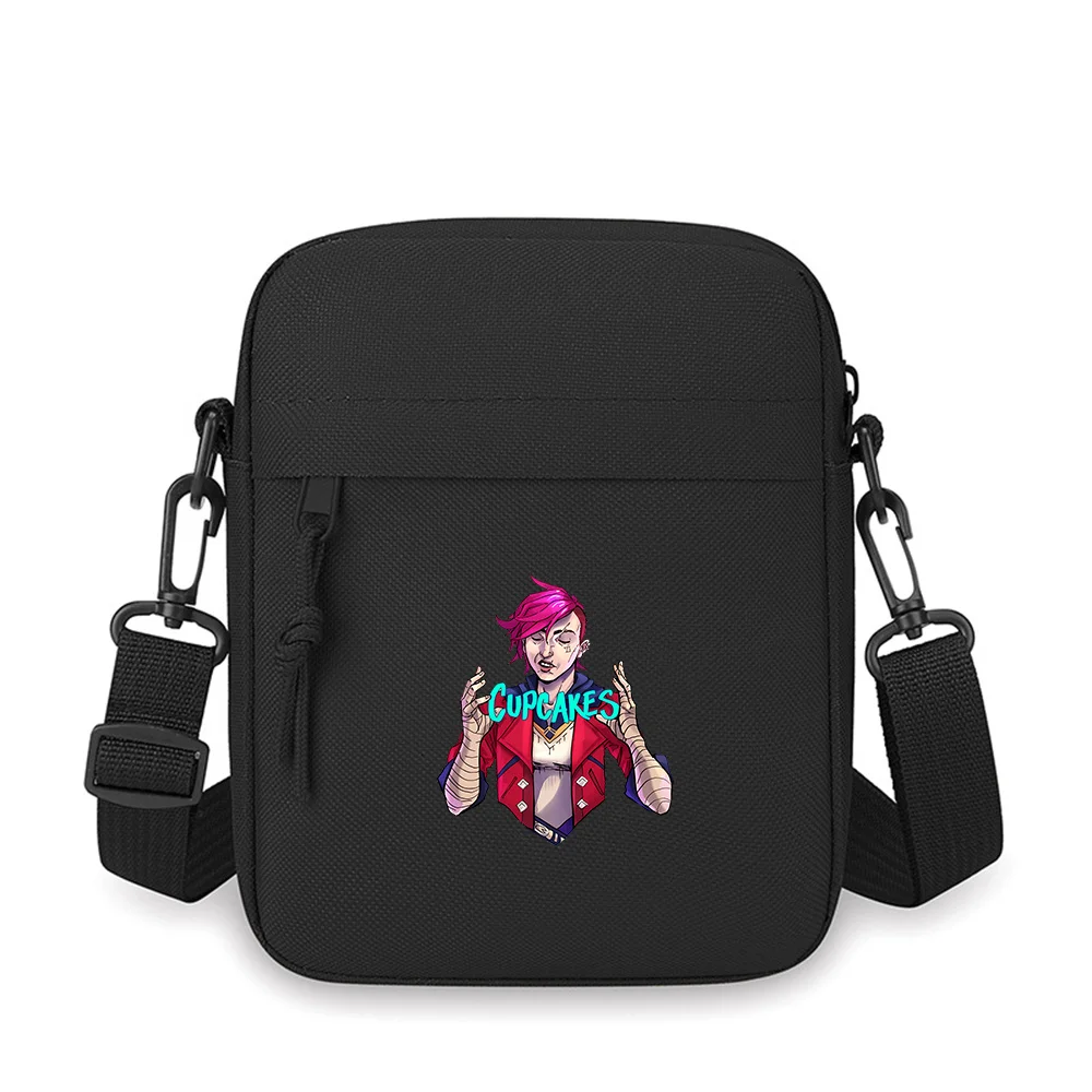 

Vi pink hair,red jacket,wrapped hands Men Crossbody Bag Single Shoulder Women Cartoon Anime Film Printing Design Unisex