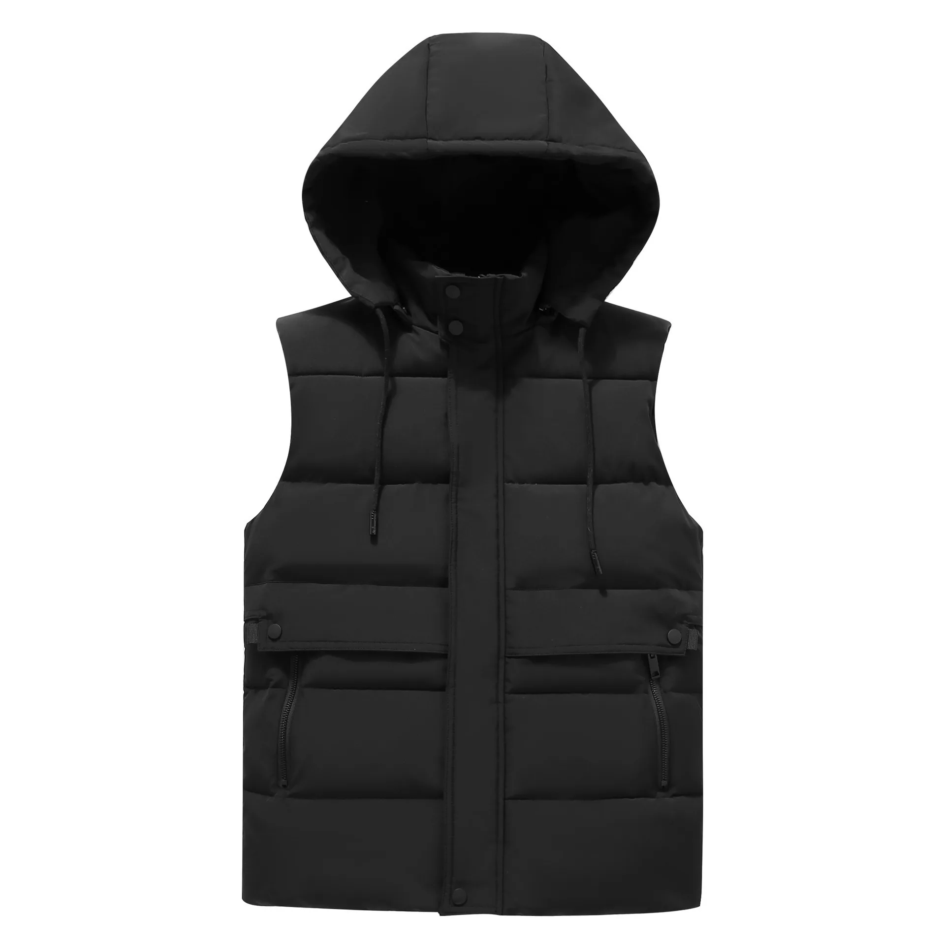 #3639 Black Red Beige Winter Vest Coat Men Zipper Warm Hooded Vest Jacket Thick Outerwear Down Vest Waistcoat Hat Detachable