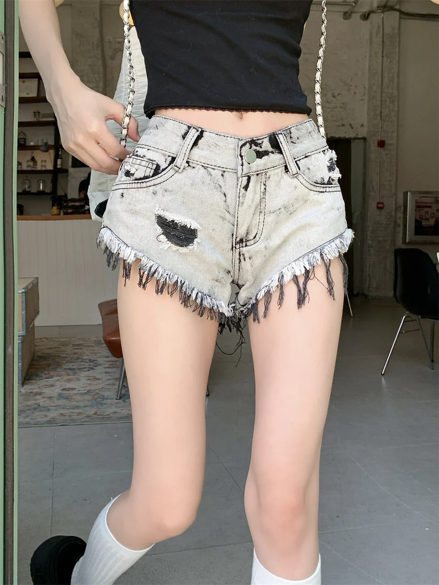 

Slergiri Y2k retro ripped jean shorts female summer american street denim hot pants women sexy low waist frayed hem short jeans