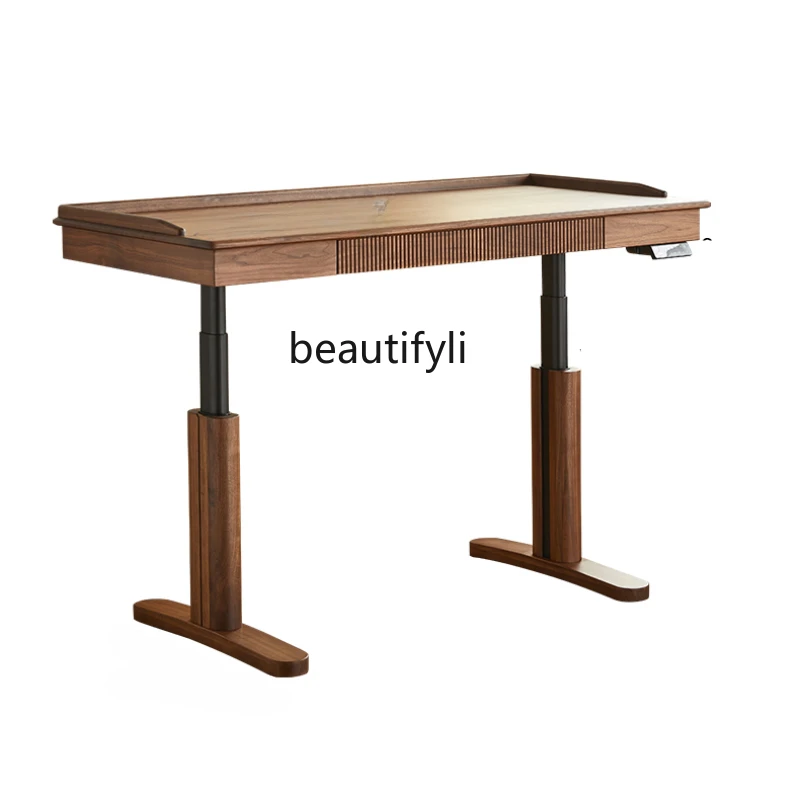 North American Black Walnut Electric Lifting Desk Intelligent Real Office Computer Desk Double Motor Workbench