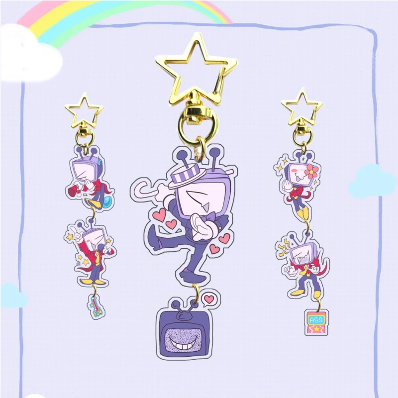 

Multi-Pose Tv Host Style Acrylic Multiple Keys Keychain for Deltarune Tenna Anime Peripheral Collectible Pendant Gift for Fans