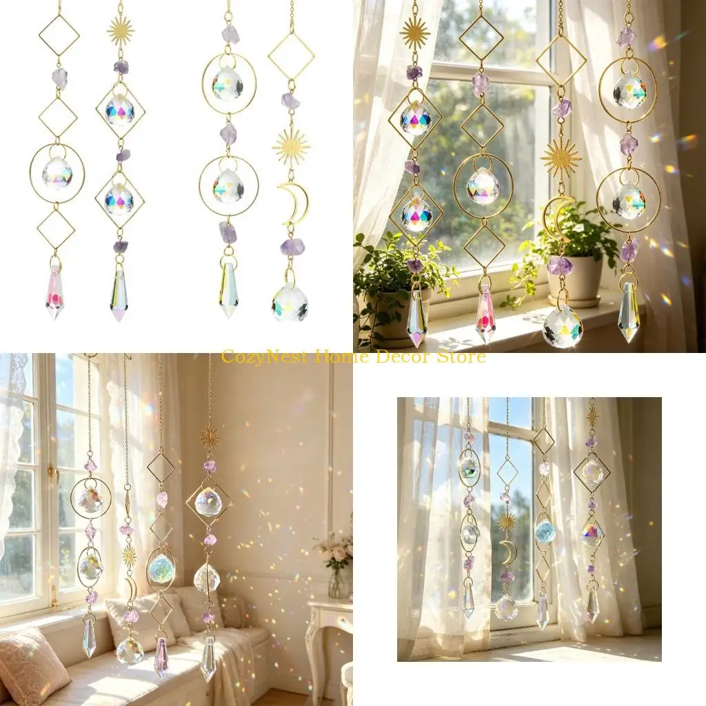 92MF Bright Window Accent Group for Desk and Indoor Display, 4 Count Set with Clear Hanging Beads, Mixed Pattern Forms, and Top