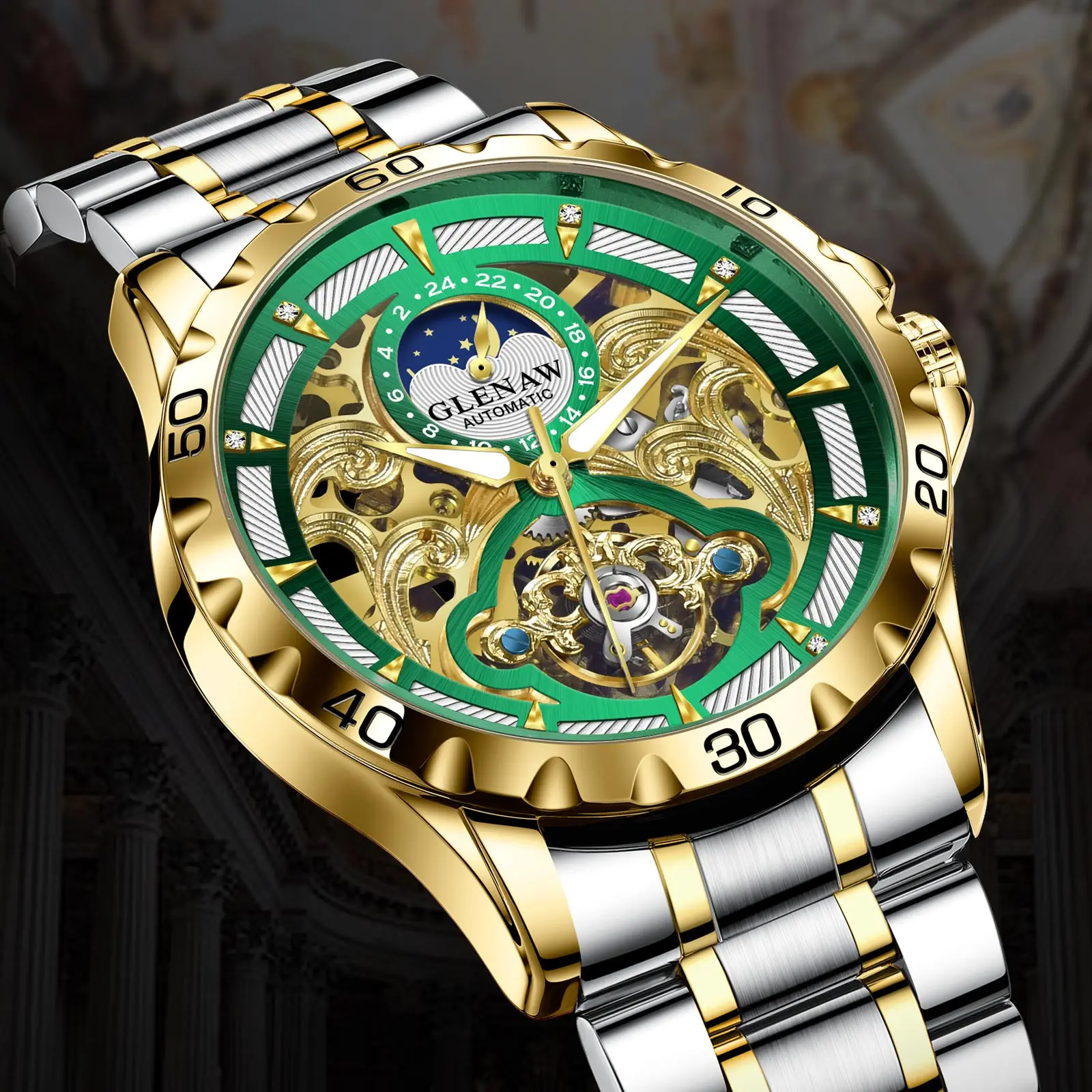 

Полностью автоматические механические часы Glenaw Hollow, многоцветные, дополнительные, модные и персонализированные часы лучшего бренда