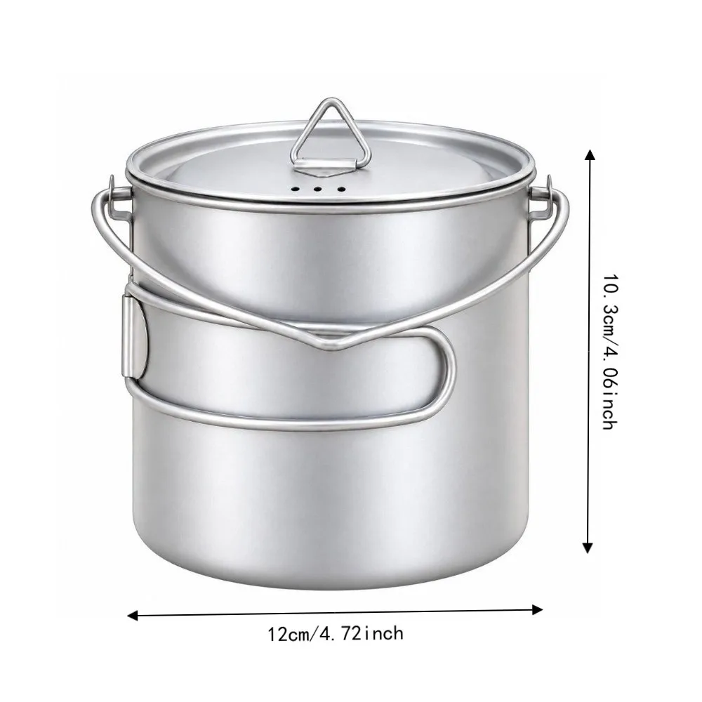 Practical 1100ML Titanium Mug Foldable Handle Portable Outdoor Cooking Pot With Lid Camping Water Bottle Picnic - view 6