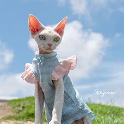 Handmade Cats Clothing Soft Cotton Vest For Sphynx Cat Short Ruffled Sleeves Jumpsuit for Kittens Summer Dress for Revon Rex