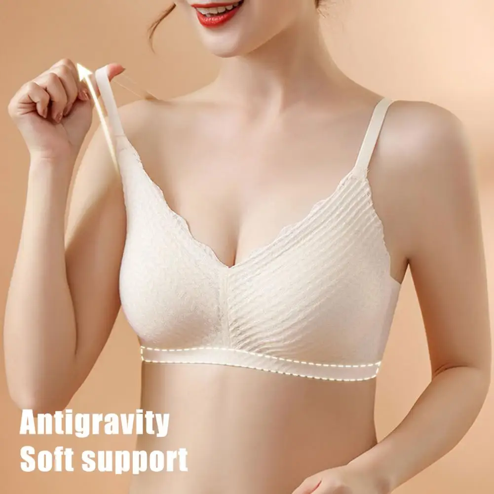 Women Bra Sexy No Steel Ring Breathable Gathering Bra Seamless Lace Bralette Underwear for Office Party