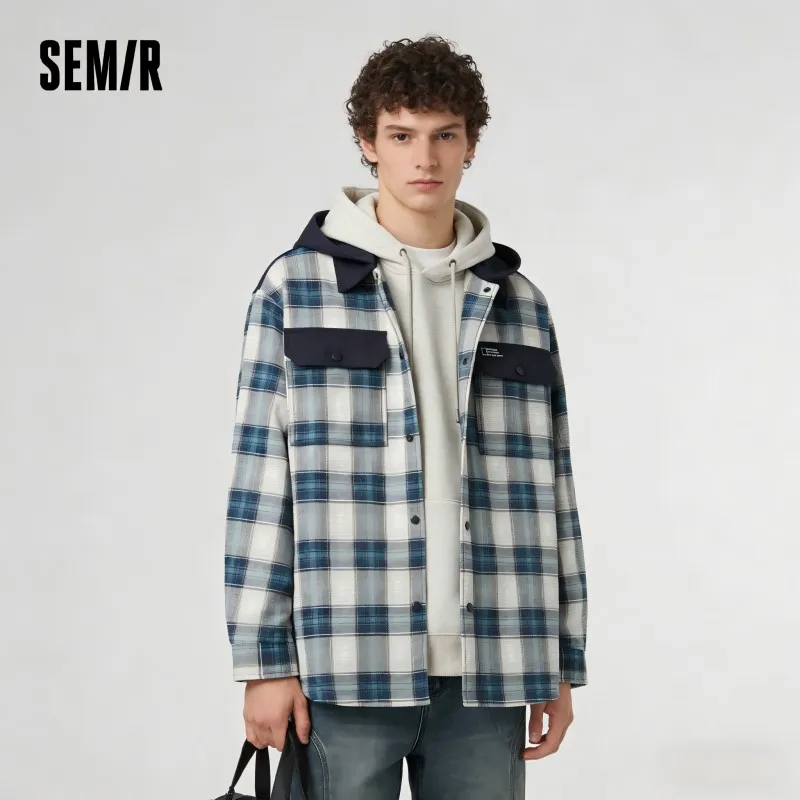 Semir Men Jacket Plaid 2026 Detachable Hooded Outdoor Urban Casual Everyday Style Soft Comfortable Daily Wear Trendy