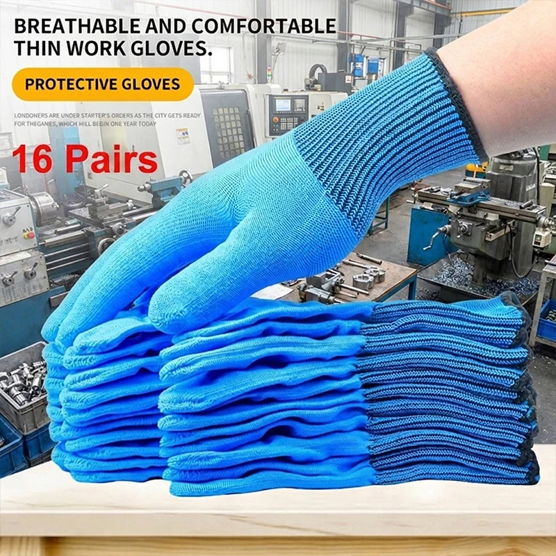 16 Pairs of lightweight and Comfortable Work Gloves Are Suitable for Electronic Processing, Logistics Handling, Gardening