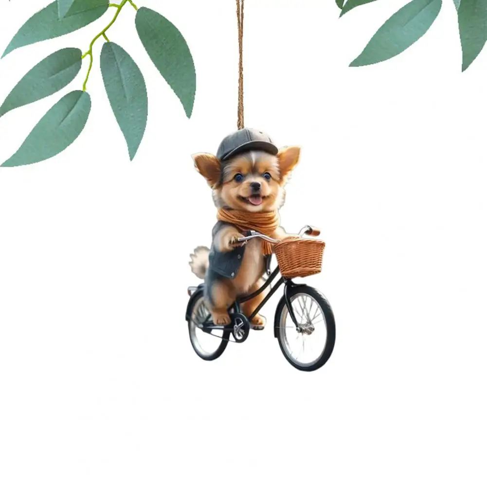 Adorable Pet Jewelry Puppy Riding Bicycle Christmas Tree Ornaments Double-printed Acrylic Hanging Decorations for Home Family