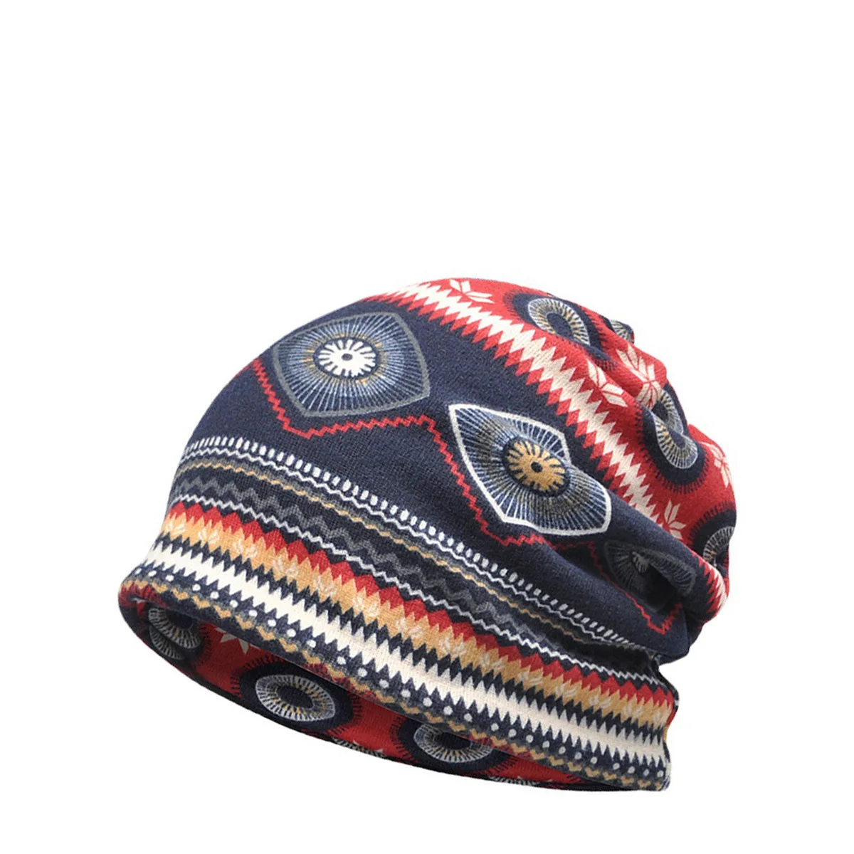 Casual Dual-use Scarf and Soft Brimless Hat Colorful Pattern Fashionable Trend Stacked Hat Windproof Ear Protection Warm Hat