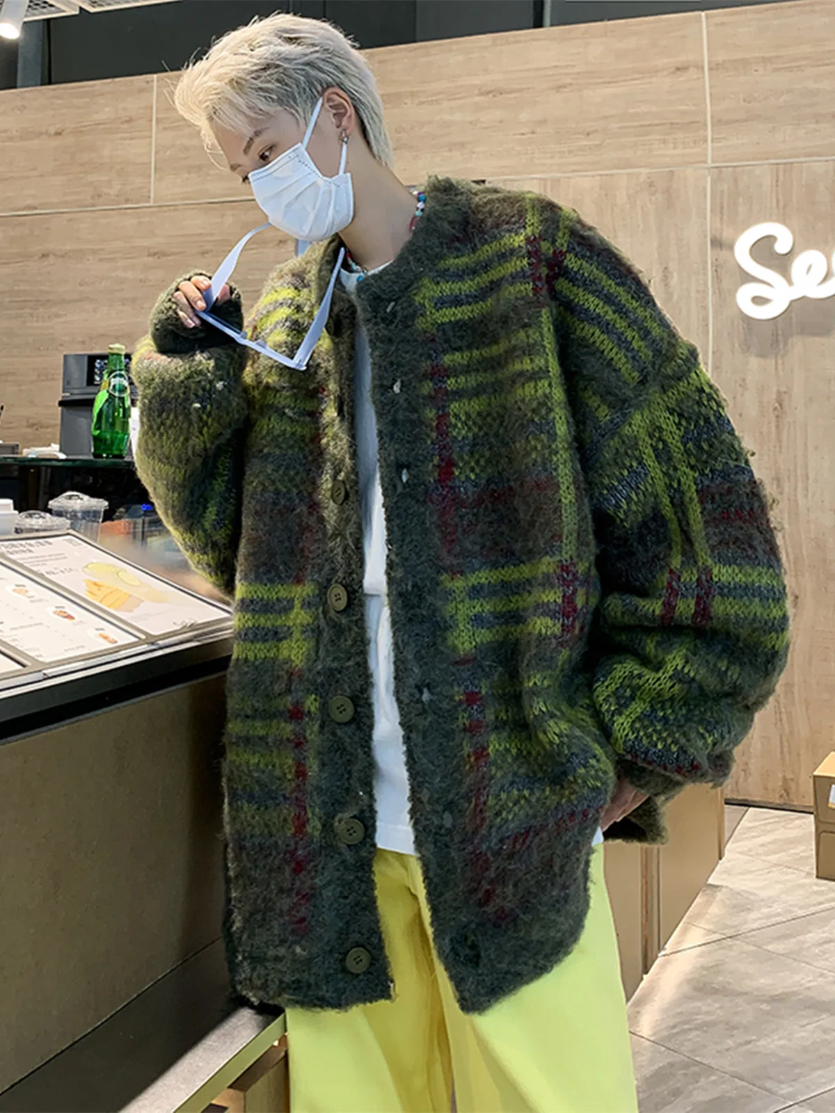 

Американский полосатый трикотаж в стиле ретро, свободный мужской свитер цвета Blo, повседневный длинный свек, круглый открытый кардиган на осень