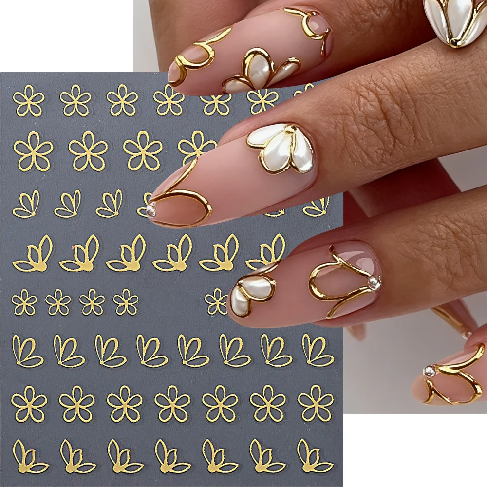 

1 шт. металлическая наклейка для ногтей в виде цветка, 3D золотые и серебряные бронзированные полые лепестки, самоклеящиеся стикеры для ногтей, Y2K, весенний цветочный маникюр # _