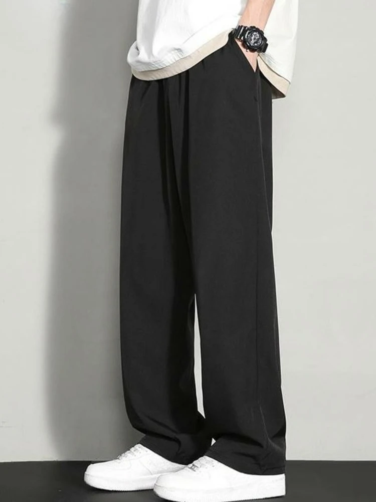 

GELITAYIN Summer Ice Silk Solid Color Casual Wide-leg Pants Man Classic Loose Streetwear Korean Style Xxxl Sale Designer Trouser