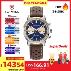 TOPHILL Vintage Racing Chronograph Men’s Mechanical Watch ST1901 Seagull Movt. Pilot Military Leather Strap Sapphire 5ATM TL027G