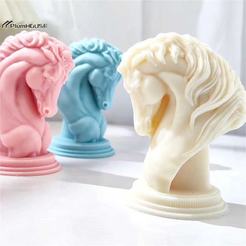 3D Horse Head Aroma Candle Silicone Mold DIY Animal Plaster Resin Ornaments Mould Home Decoration Craft Making Molds Gift