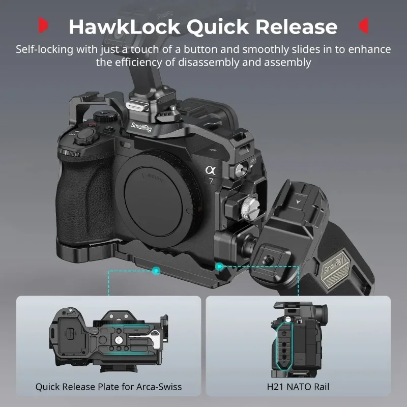 SmallRig 5599 HawkLock Cage Kit for Sony A7R V A7 IV A7S III A1 A7R IV With Top Side Handle Cable Clamp Advanced Edition