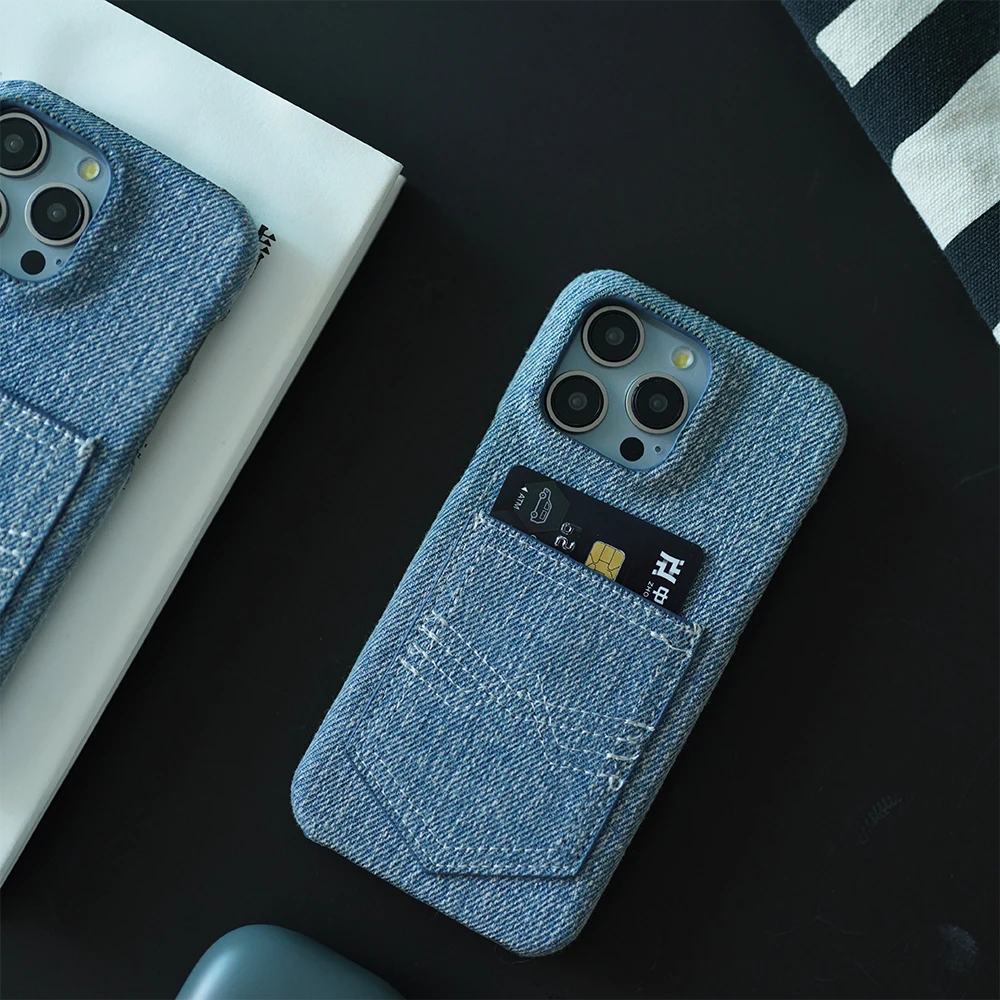 Premium Denim Phone Case, Half-Pack, Sn- Proof Case, FineWoven, Woven Skin for iPhone 15, 14, 13 Pro Max