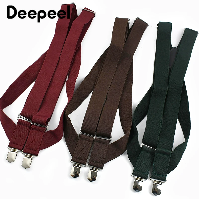 Deepeel 3.5*125Cm Suspender Pria Tipe X Tali Elastis Dewasa dengan 2 Klip Luar Ruangan Celana Suspender Jockstrap Aksesori Kemeja