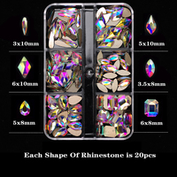 6 Grids Crystal AB Mixed Shapes Nails Rhinestones Flatback Glass Diamond Jewelry Making Beads for DIY Nail Art 3D Decoration