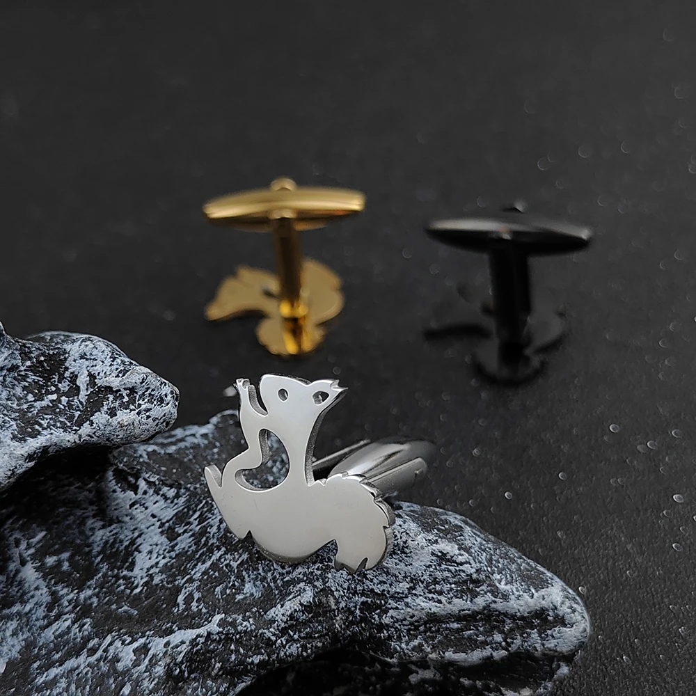 1 Pair Animal Squirrel Cufflinks Stainless Steel Plating Cuff Links Shirt Cuff Button Men's Jewelry Accessory