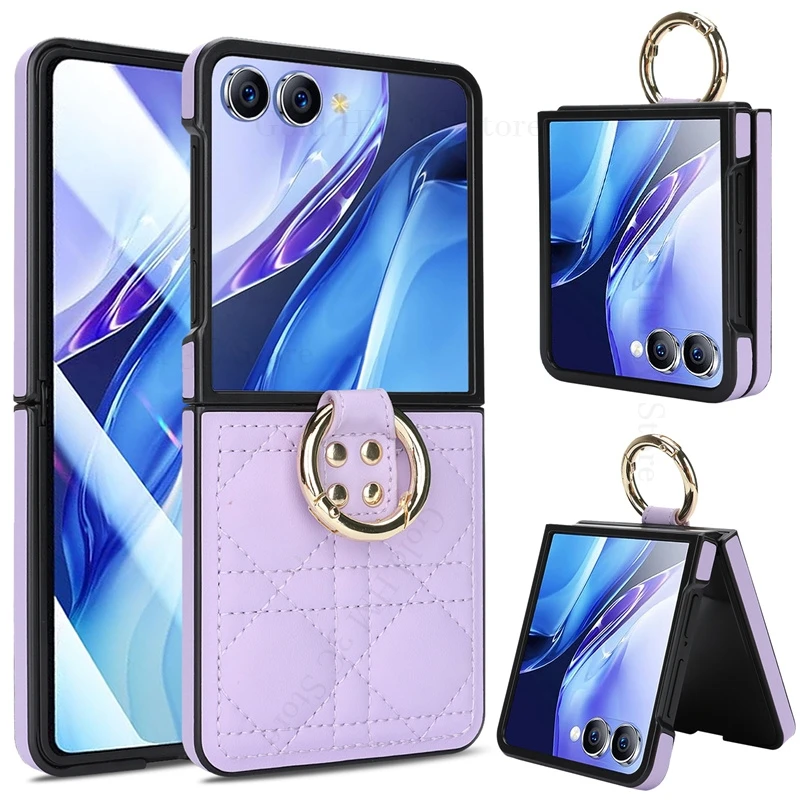 

Pure Color Phone Leather Case For Samsung Galaxy Z Flip7 5G Finger Ring Holder PC Tough Cover For Samsung Z Flip 7 6 5 4 3 Cases