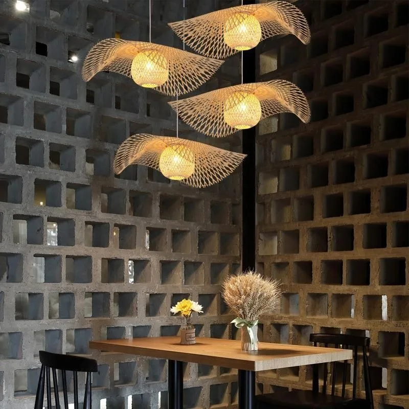 

1Pcs Hand Woven Bamboo Pendant Lights Southeast Asia Dia 35cm Rattan Wicker Chandelier Dining Rroom Bamboo Art Lamp