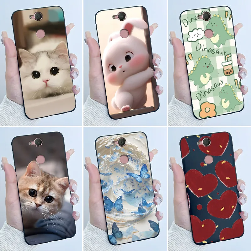 Capa fofa para sony xperia xa2/xperia xa2 ultra, capa protetora com estampa de desenho animado, silicone macio, capa preta