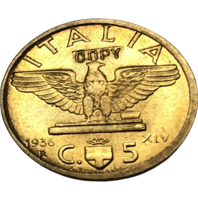 1936 Italy 5 Centesimi - Vittorio Emanuele III gold plated coin copy