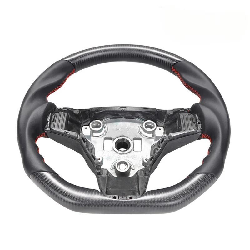 

Suitable for Tesla Model 3 Y carbon fiber matte black non-porous leather red line steering wheel cover
