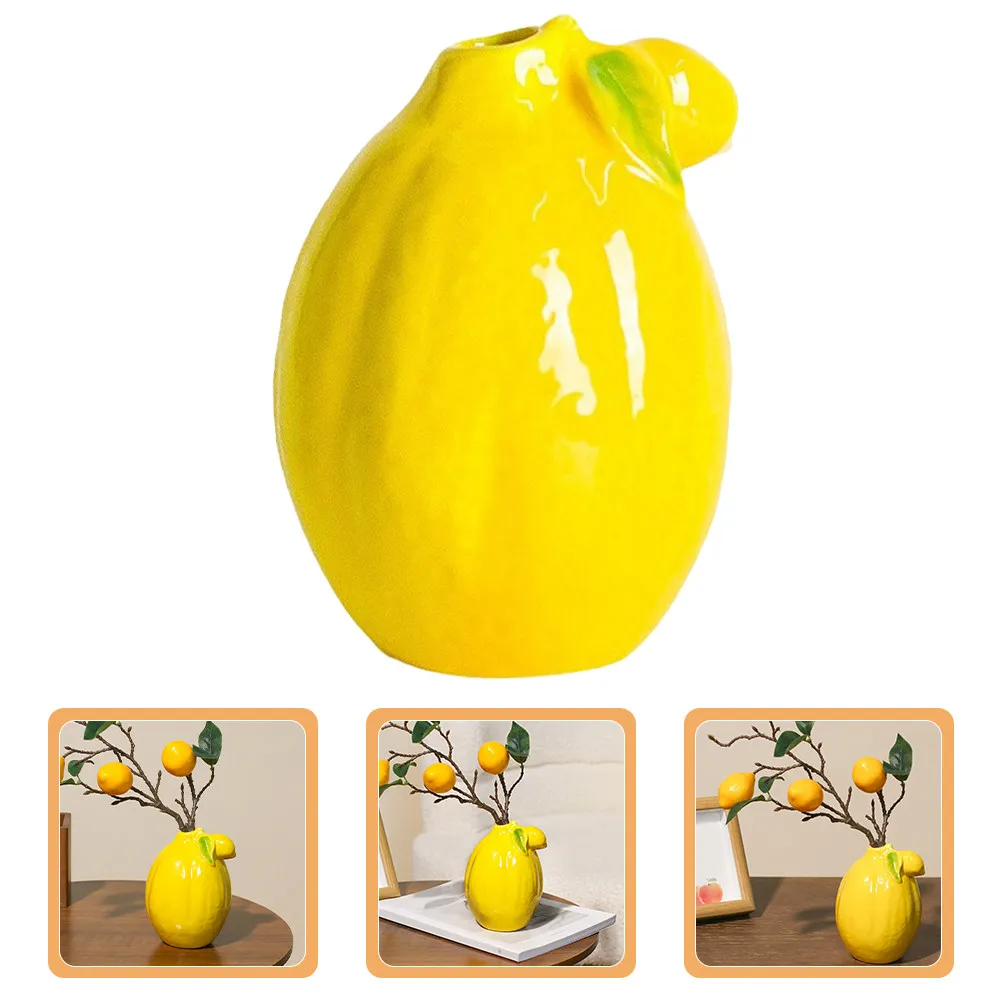 Ceramic Lemon Flower Vase Modern Decorative Centerpiece for Hydroponic Arrangements Kitchen Table Decor