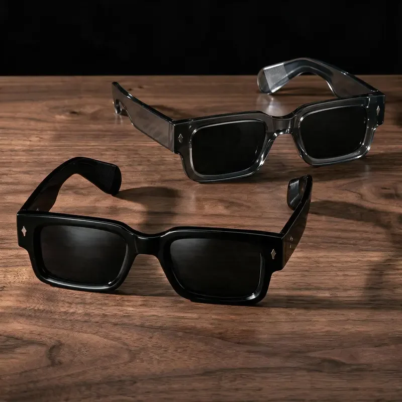 Men's 2 Pack Retro Chunky Square Rectangular Sunglasses Thick Black Plastic Frames with Metal Details, UV400 PC Lenses for Glare Free Vision, 90s Y2K Retro Street Vibe Shades, High Quality Sunglasses, Adults' Fashion Eyewear, Mens Gifts