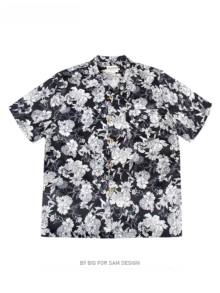 

Big for Sam Men's Hawaiian Short Sleeve Shirt Loose Cuban Collar Beach Couples Floral Shirt Youth Fashion Summer Polyester Fiber