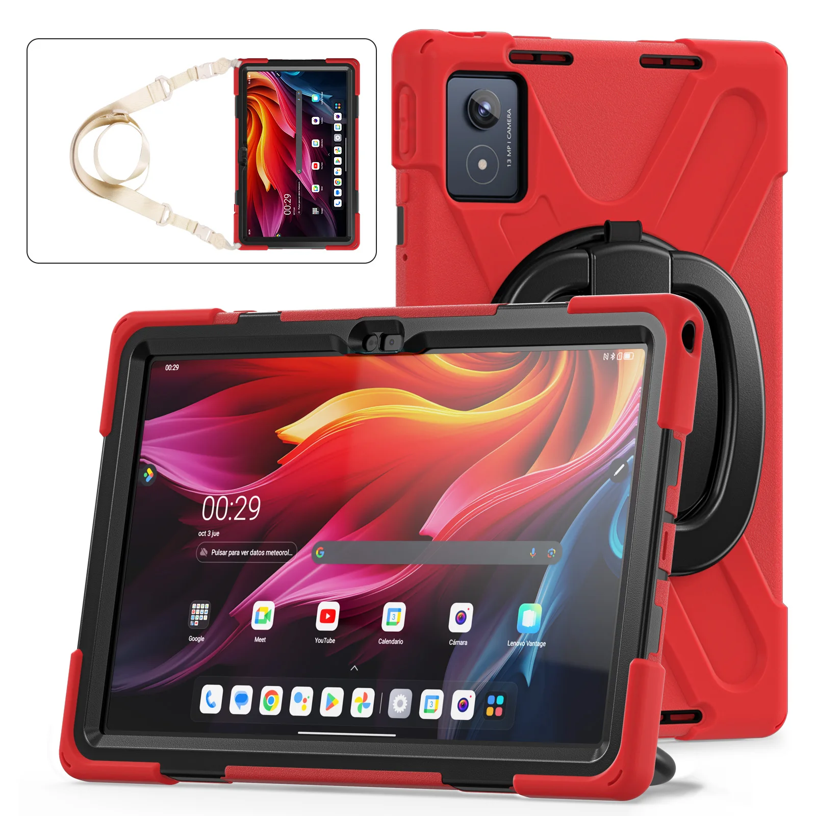 Heavy Duty Case For Lenovo Tab K11 Plus 2024 11.45 inch Model TB352FU TB352XU 360 Rotating Stand Kids Cover With Shoulder Strap